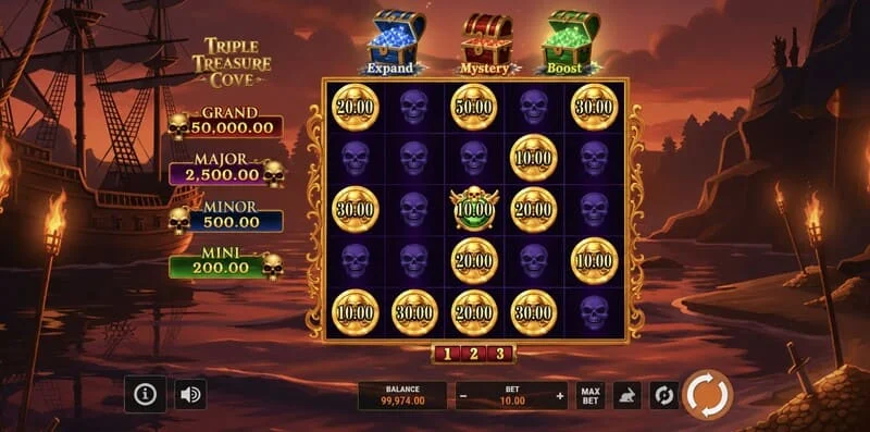 Triple Treasure Cove - skrini kuu iliyo na magurudumu na ghuba ya maharamia